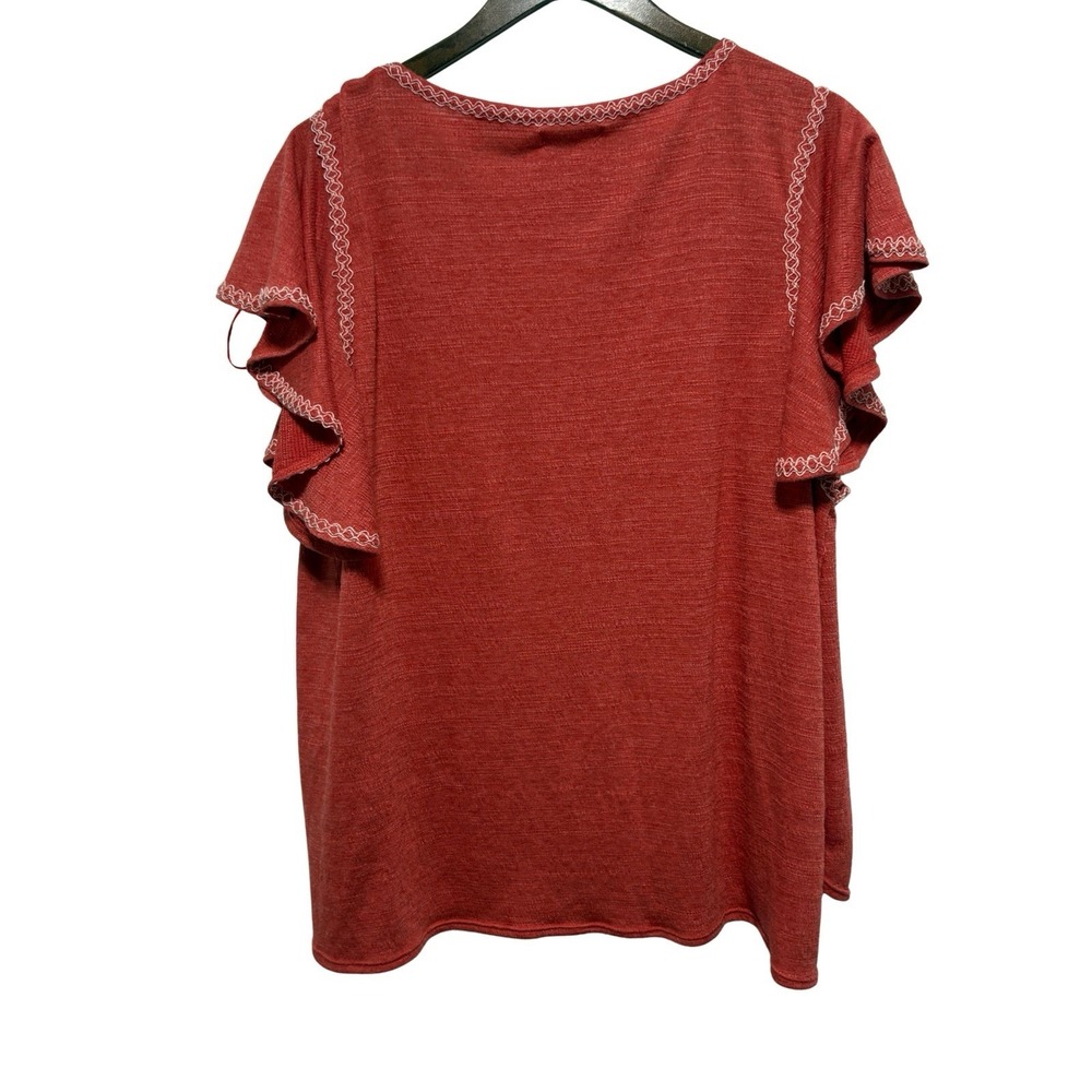 Max Studio Blouse Womens 1X Orange Textured Flutter Sleeve Lightweight Top - Picture 5 of 8